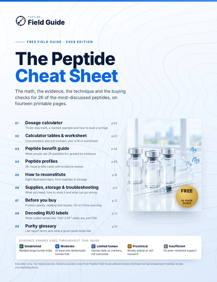 Cover of The Peptide Cheat Sheet, a free 14-page guide